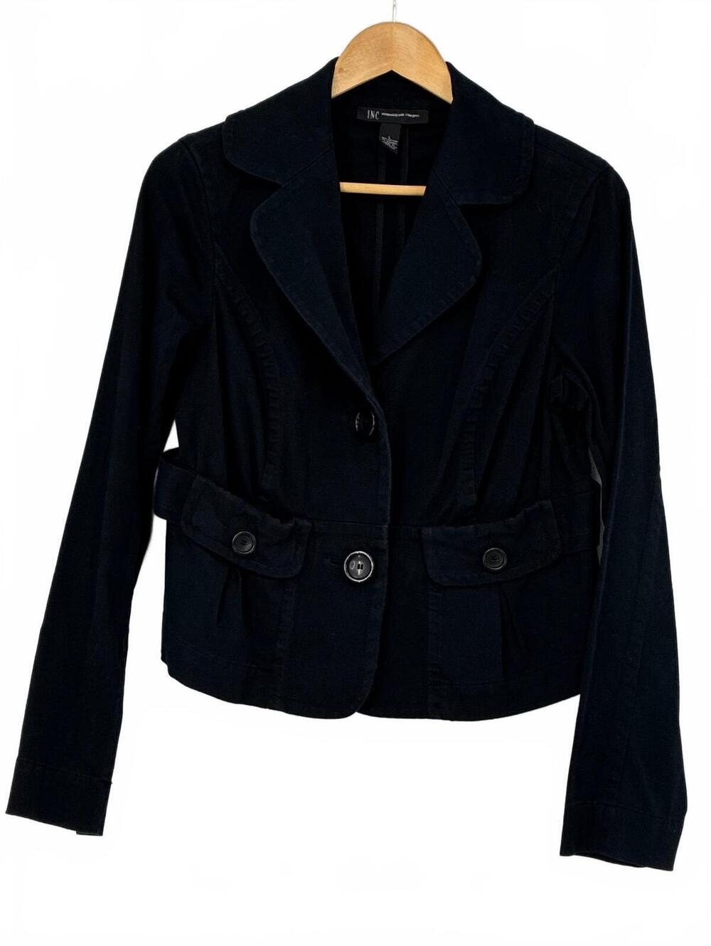 INC International Concepts Black Cotton Blend Blazer Jacket Size L
